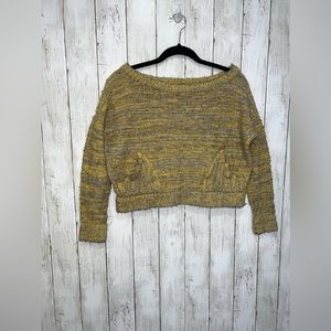 Free People In My Pocket Cropped Sweater Yellow Size Small Boat Neck Long Sleeve